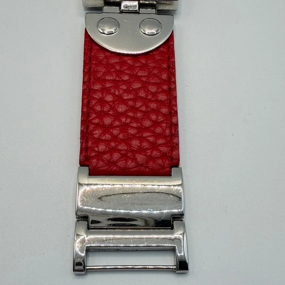 GG Quartz Japan Movt Watch Red Faux Leather Strap Mother of Pearl Dial Vintage